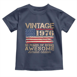 Vintage 1976 Birthday Toddler T Shirt 50 Years Of Being Awesome USA Flag TS10 Navy Print Your Wear