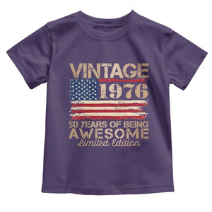 Vintage 1976 Birthday Toddler T Shirt 50 Years Of Being Awesome USA Flag TS10 Purple Print Your Wear