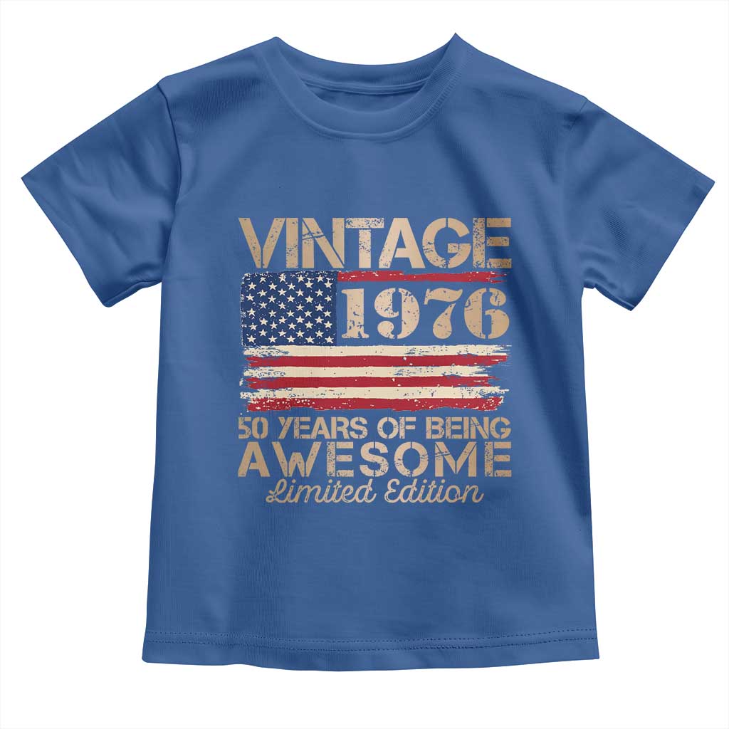 Vintage 1976 Birthday Toddler T Shirt 50 Years Of Being Awesome USA Flag TS10 Royal Blue Print Your Wear