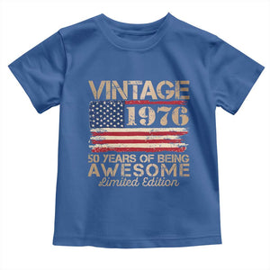 Vintage 1976 Birthday Toddler T Shirt 50 Years Of Being Awesome USA Flag TS10 Royal Blue Print Your Wear