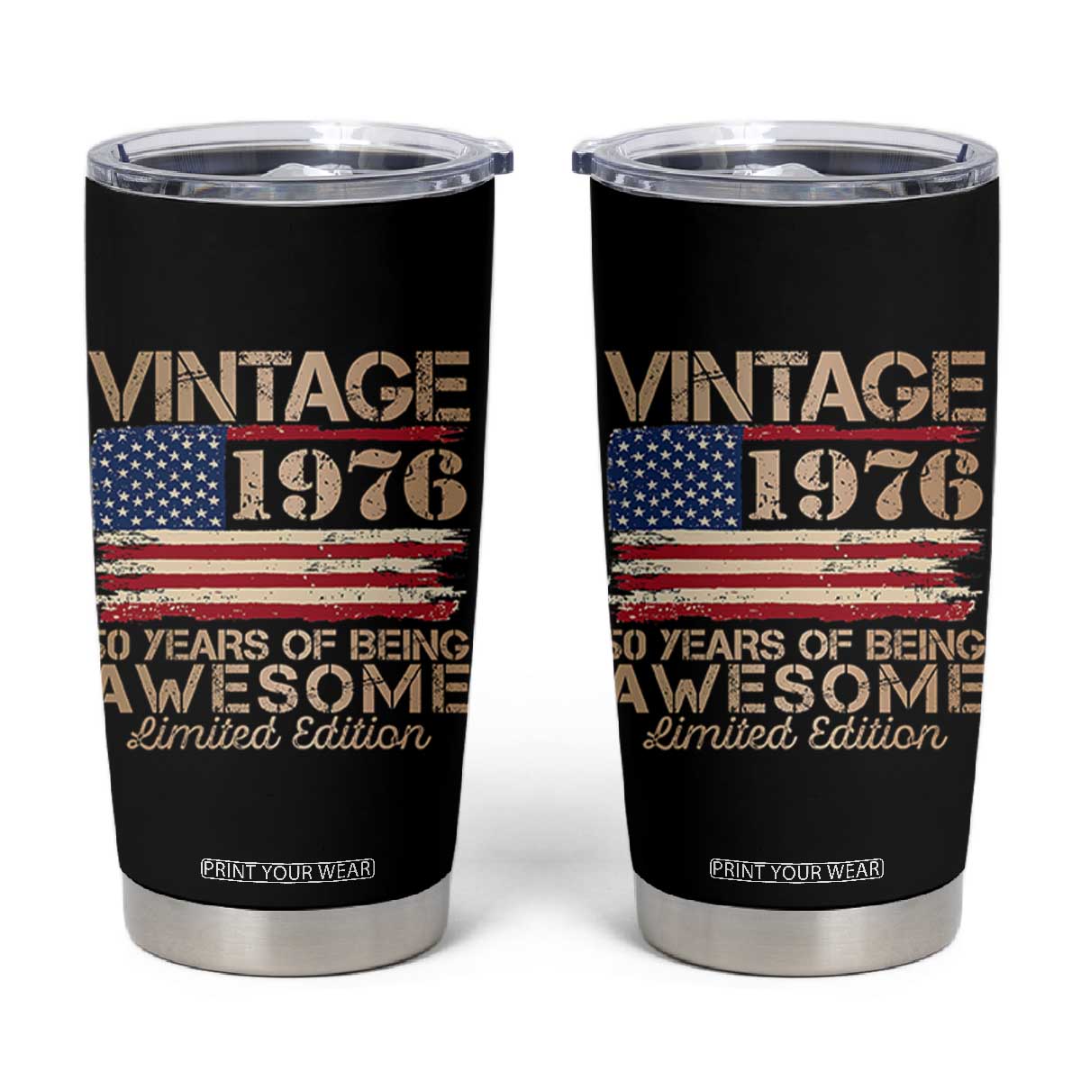 Vintage 1976 Birthday Tumbler Cup 50 Years Of Being Awesome USA Flag TS10 Black Print Your Wear