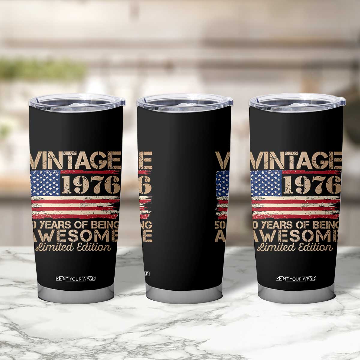 Vintage 1976 Birthday Tumbler Cup 50 Years Of Being Awesome USA Flag TS10 Print Your Wear