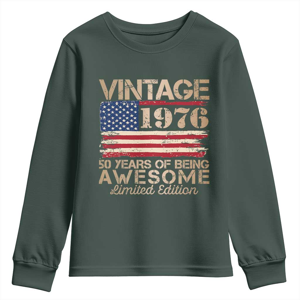 Vintage 1976 Birthday Youth Sweatshirt 50 Years Of Being Awesome USA Flag TS10 Dark Forest Green Print Your Wear