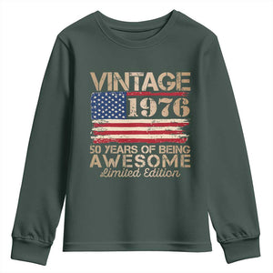 Vintage 1976 Birthday Youth Sweatshirt 50 Years Of Being Awesome USA Flag TS10 Dark Forest Green Print Your Wear
