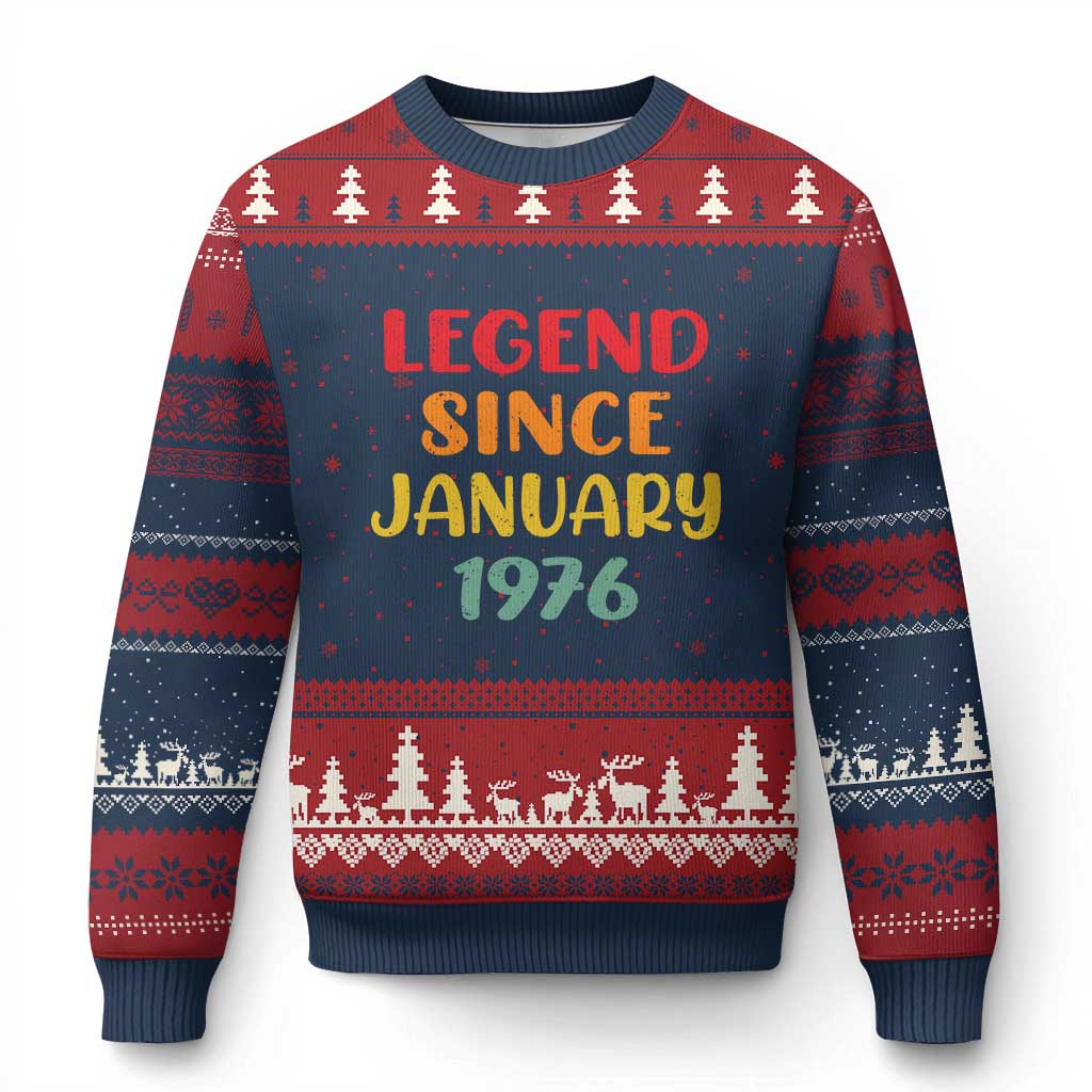 Legend Since January 1976 Ugly Christmas Sweater Vintage Retro 50th Birthday Gifts 50 Years Old TS10 Navy Red Print Your Wear