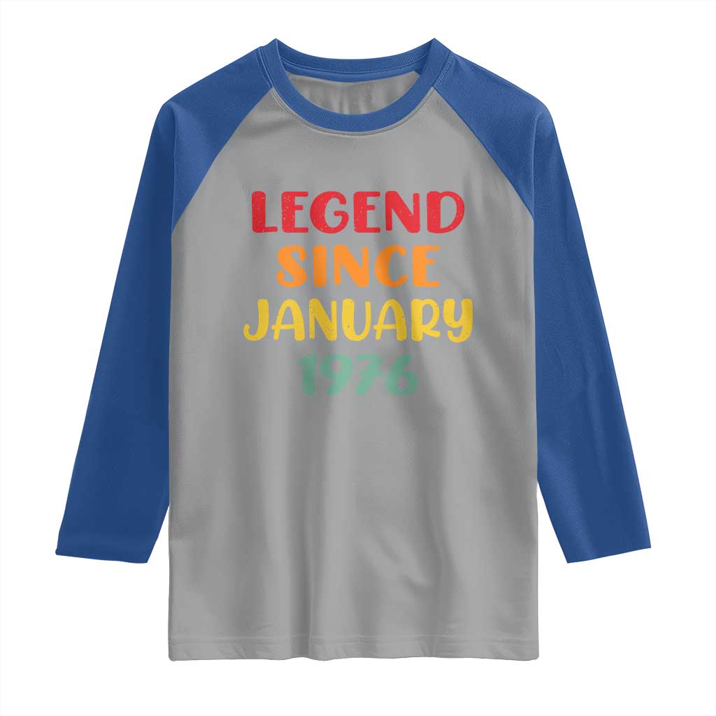Legend Since January 1976 Raglan Shirt Vintage Retro 50th Birthday Gifts 50 Years Old TS10 Sport Gray Royal Print Your Wear
