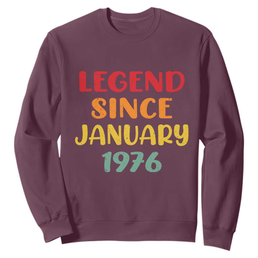 Legend Since January 1976 Sweatshirt Vintage Retro 50th Birthday Gifts 50 Years Old TS10 Maroon Print Your Wear