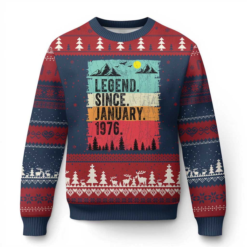 Vintage 1976 Birthday Ugly Christmas Sweater Retro 50th Birthday Gifts 50 Years Old TS10 Navy Red Print Your Wear