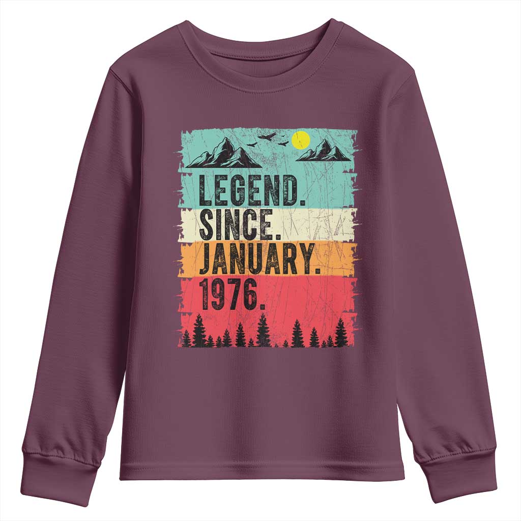 Vintage 1976 Birthday Youth Sweatshirt Retro 50th Birthday Gifts 50 Years Old TS10 Maroon Print Your Wear
