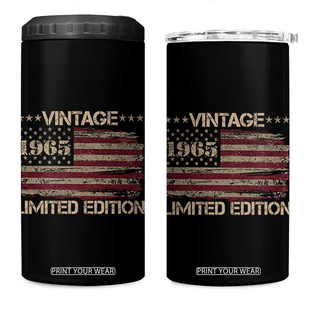 Vintage 1965 Birthday 4 in 1 Can Cooler Tumbler Limited Edition Retro American Flag TS10 One Size: 16 oz Black Print Your Wear