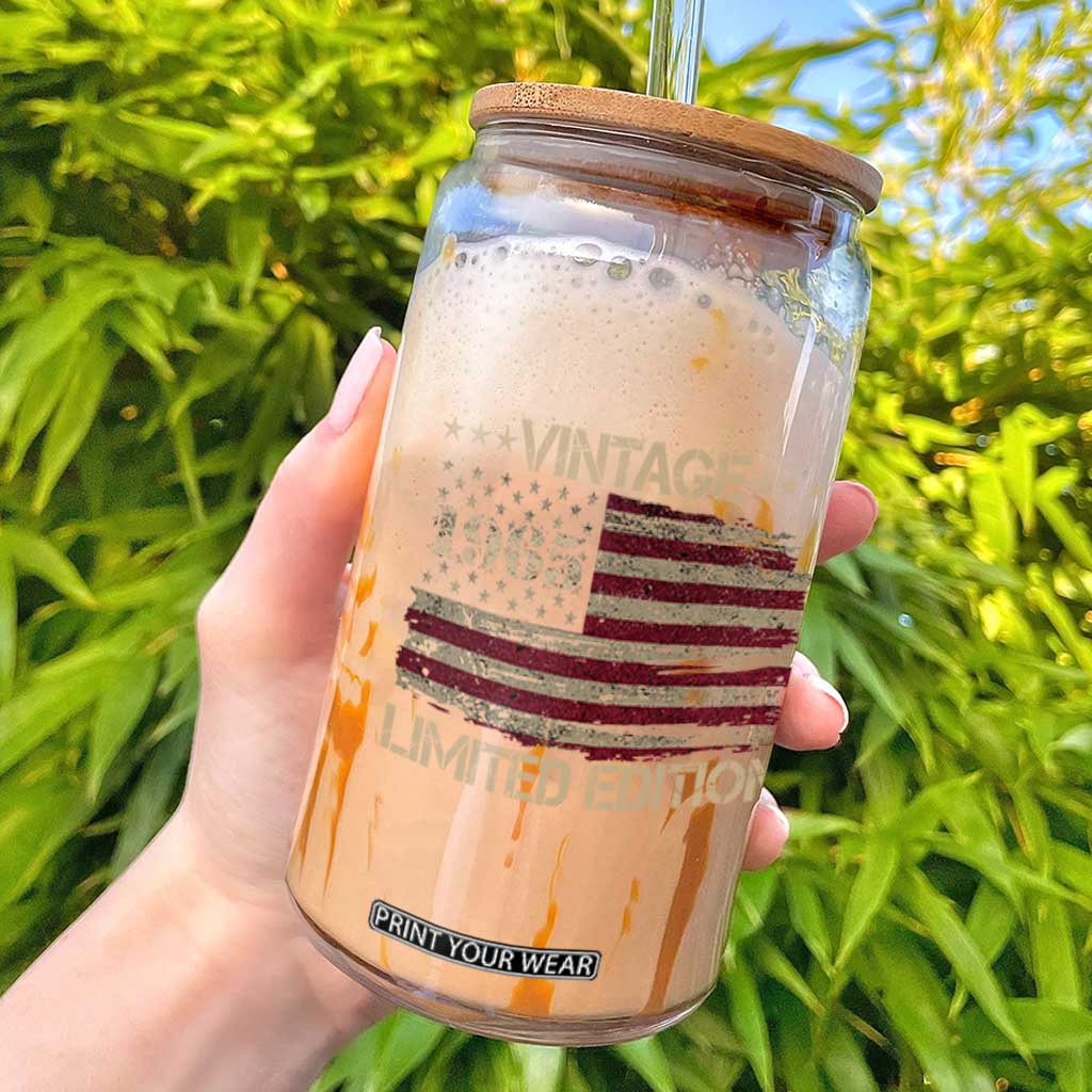 Vintage 1965 Birthday Glass Can Limited Edition Retro American Flag TS10 Black Print Your Wear