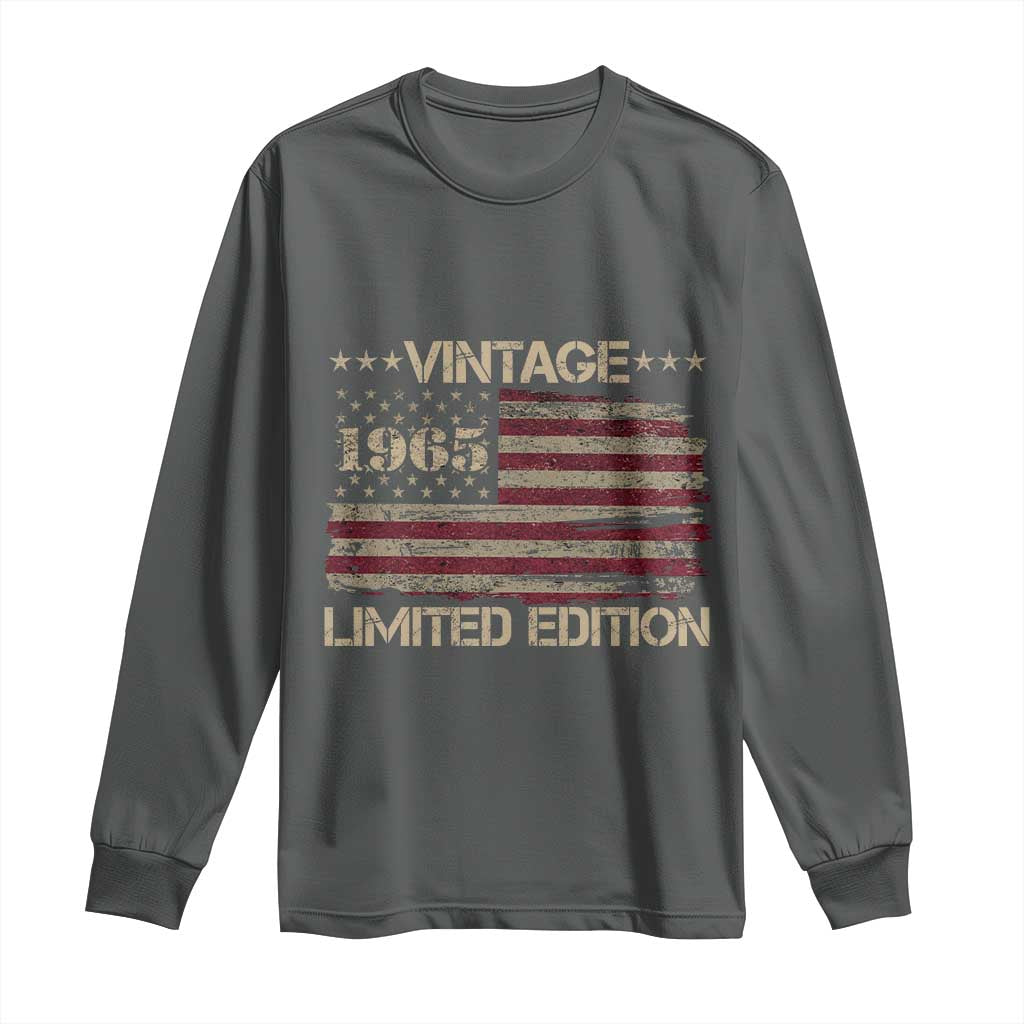 Vintage 1965 Birthday Long Sleeve Shirt Limited Edition Retro American Flag TS10 Dark Heather Print Your Wear