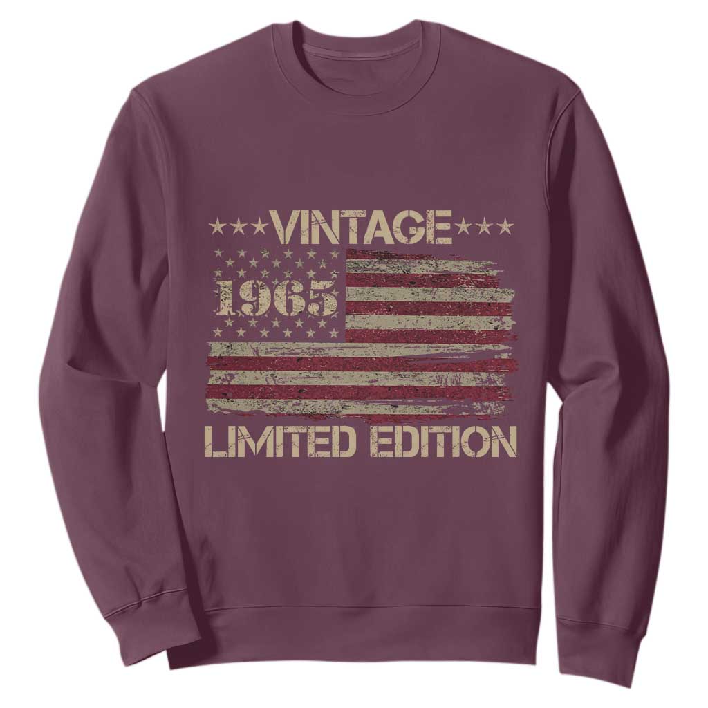 Vintage 1965 Birthday Sweatshirt Limited Edition Retro American Flag TS10 Maroon Print Your Wear