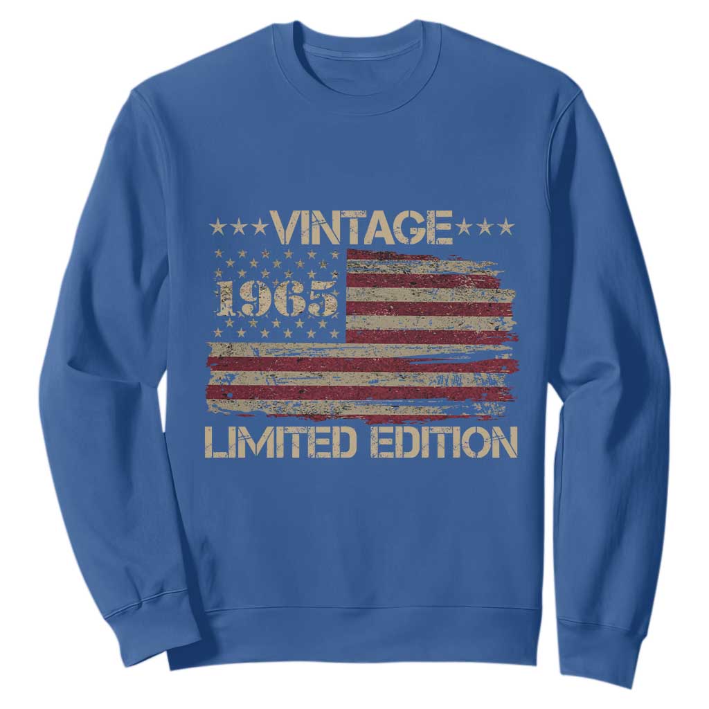 Vintage 1965 Birthday Sweatshirt Limited Edition Retro American Flag TS10 Royal Blue Print Your Wear