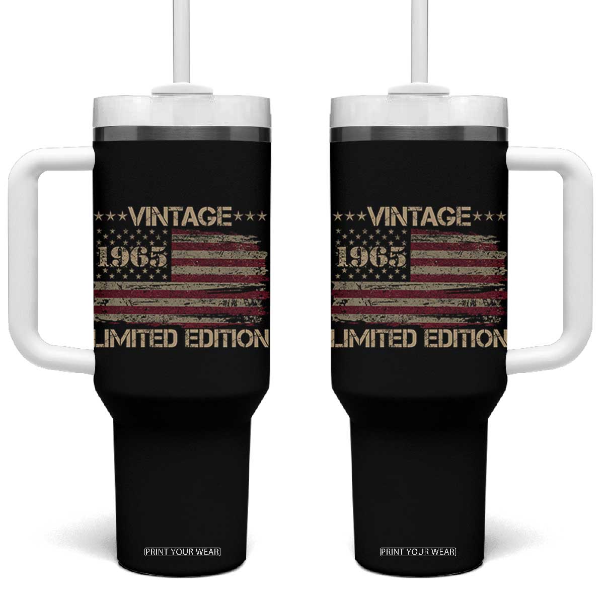 Vintage 1965 Birthday Tumbler With Handle Limited Edition Retro American Flag TS10 One Size: 40 oz Black Print Your Wear