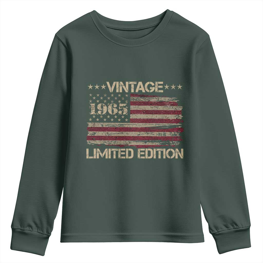 Vintage 1965 Birthday Youth Sweatshirt Limited Edition Retro American Flag TS10 Dark Forest Green Print Your Wear