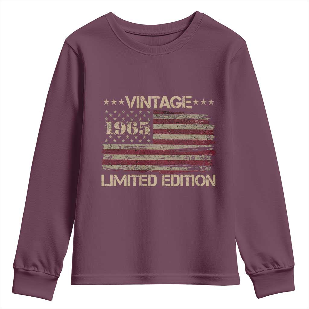 Vintage 1965 Birthday Youth Sweatshirt Limited Edition Retro American Flag TS10 Maroon Print Your Wear