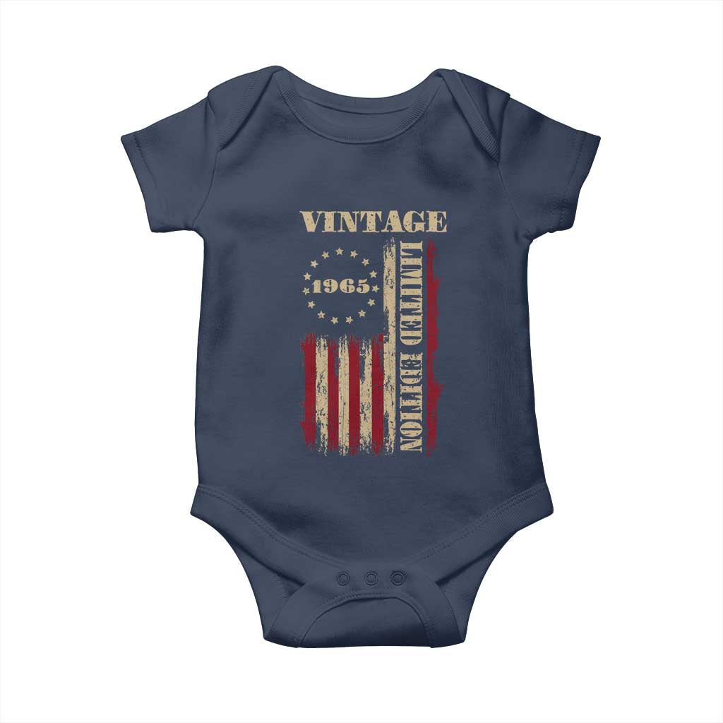 Vintage 1965 Birthday Baby Onesie Retro American Flag Limited Edition TS10 Navy Print Your Wear