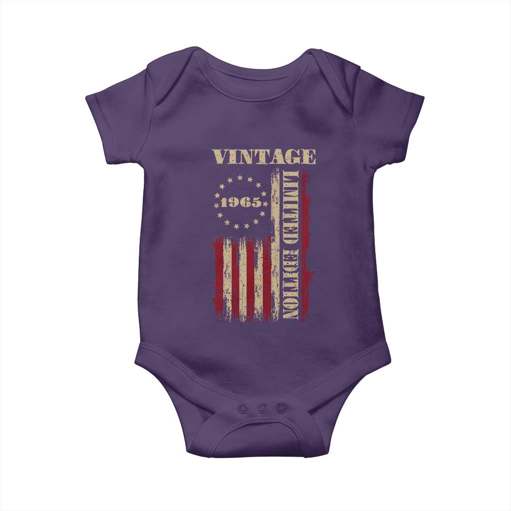 Vintage 1965 Birthday Baby Onesie Retro American Flag Limited Edition TS10 Purple Print Your Wear