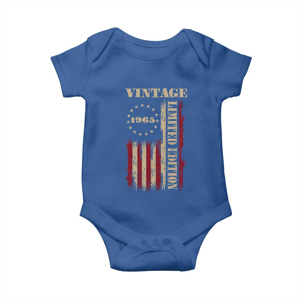 Vintage 1965 Birthday Baby Onesie Retro American Flag Limited Edition TS10 Royal Blue Print Your Wear