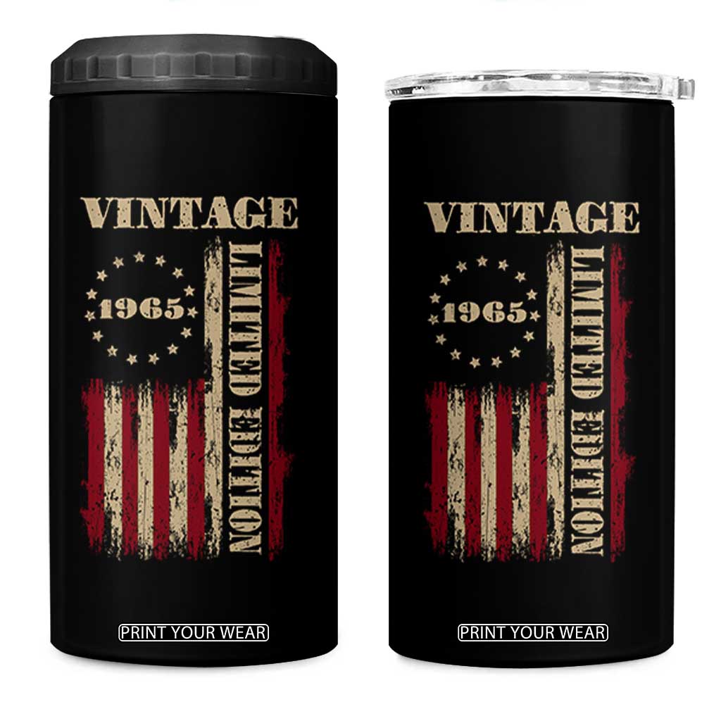 Vintage 1965 Birthday 4 in 1 Can Cooler Tumbler Retro American Flag Limited Edition TS10 One Size: 16 oz Black Print Your Wear