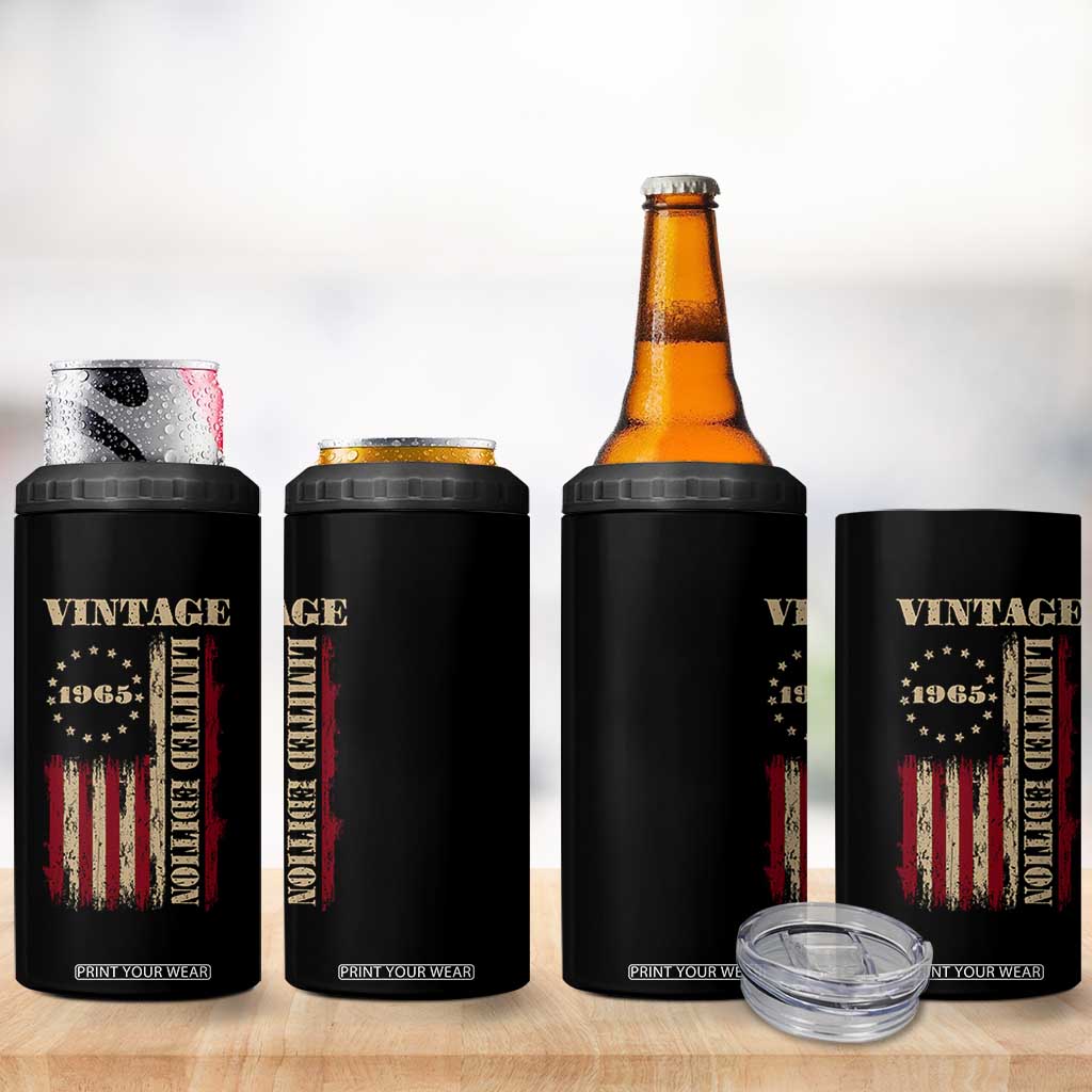Vintage 1965 Birthday 4 in 1 Can Cooler Tumbler Retro American Flag Limited Edition TS10 Print Your Wear