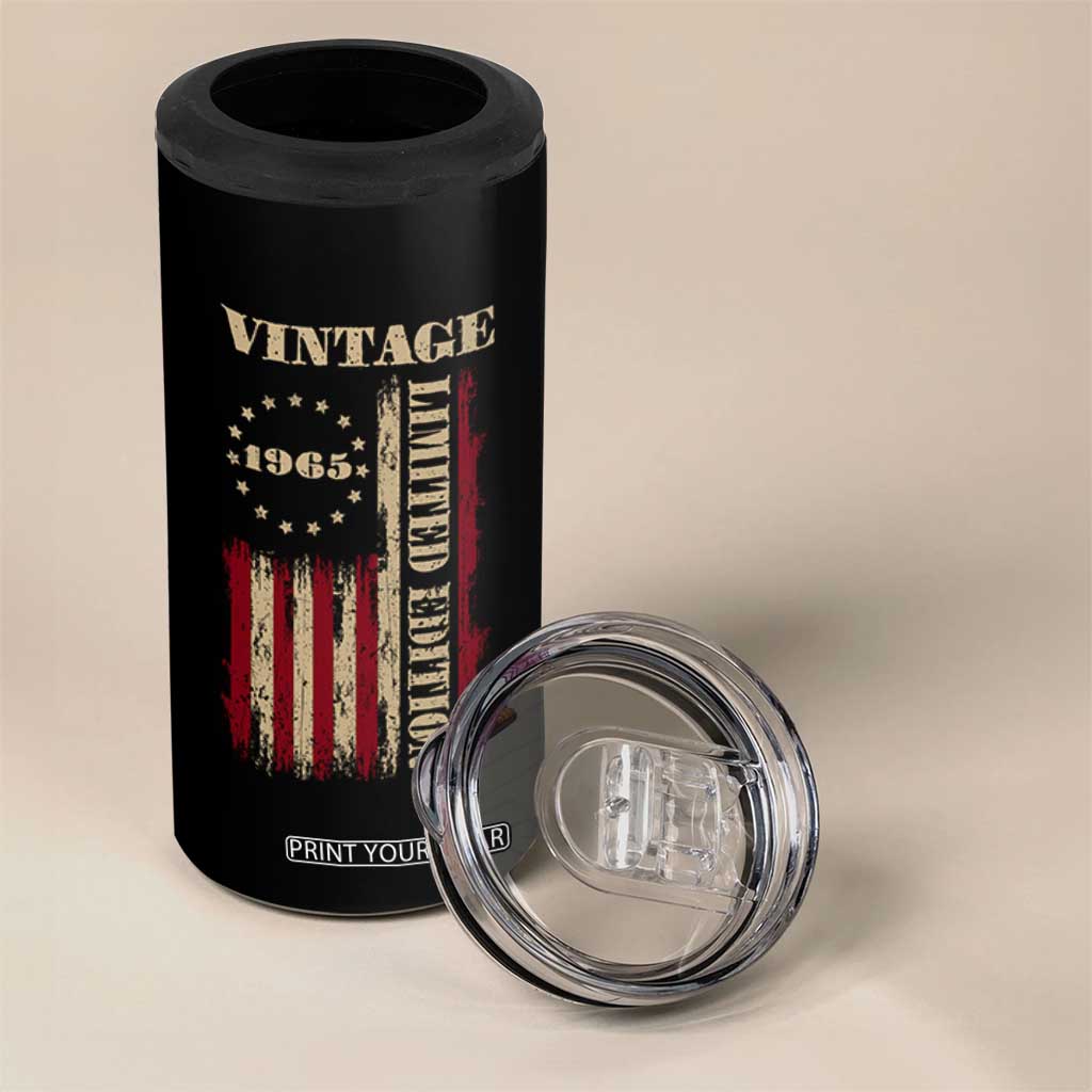 Vintage 1965 Birthday 4 in 1 Can Cooler Tumbler Retro American Flag Limited Edition TS10 Print Your Wear