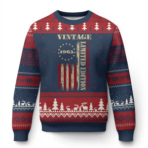 Vintage 1965 Birthday Ugly Christmas Sweater Retro American Flag Limited Edition TS10 Navy Red Print Your Wear