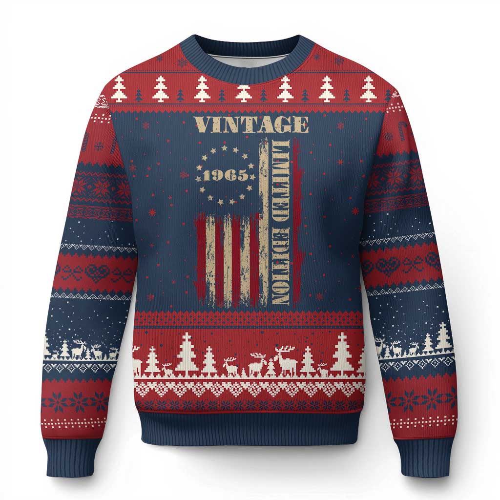 Vintage 1965 Birthday Ugly Christmas Sweater Retro American Flag Limited Edition TS10 Navy Red Print Your Wear