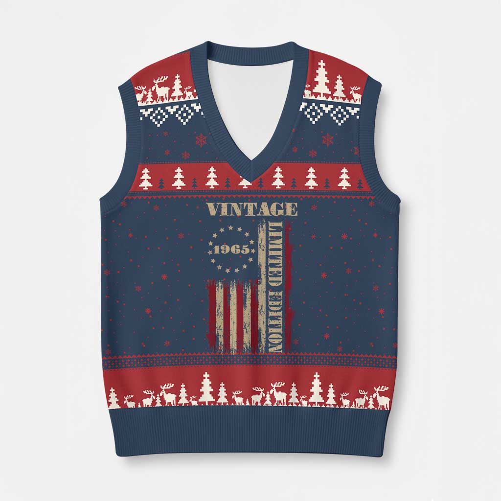 Vintage 1965 Birthday V-Neck Knit Sweater Vest Retro American Flag Limited Edition TS10 Navy Red Print Your Wear
