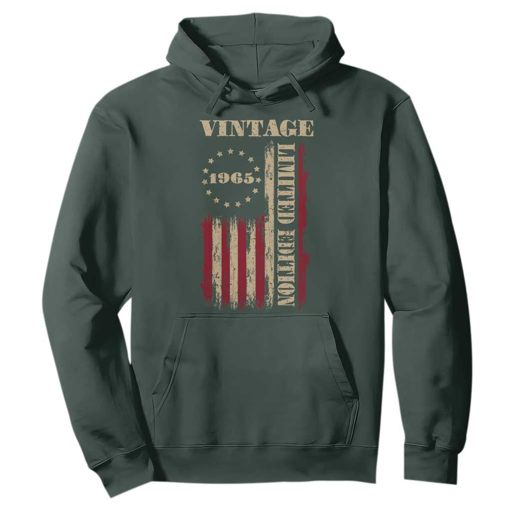 Vintage 1965 Birthday Hoodie Retro American Flag Limited Edition TS10 Dark Forest Green Print Your Wear