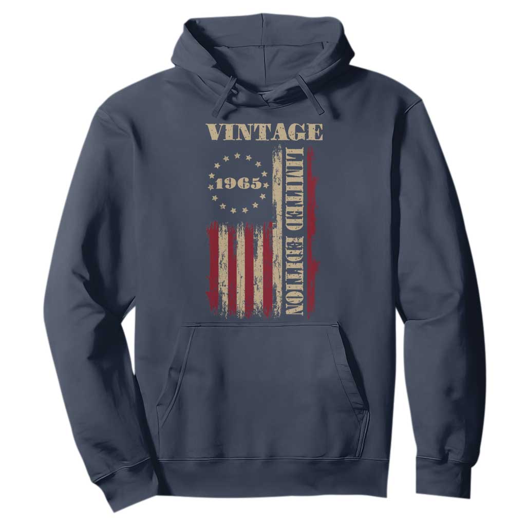 Vintage 1965 Birthday Hoodie Retro American Flag Limited Edition TS10 Navy Print Your Wear