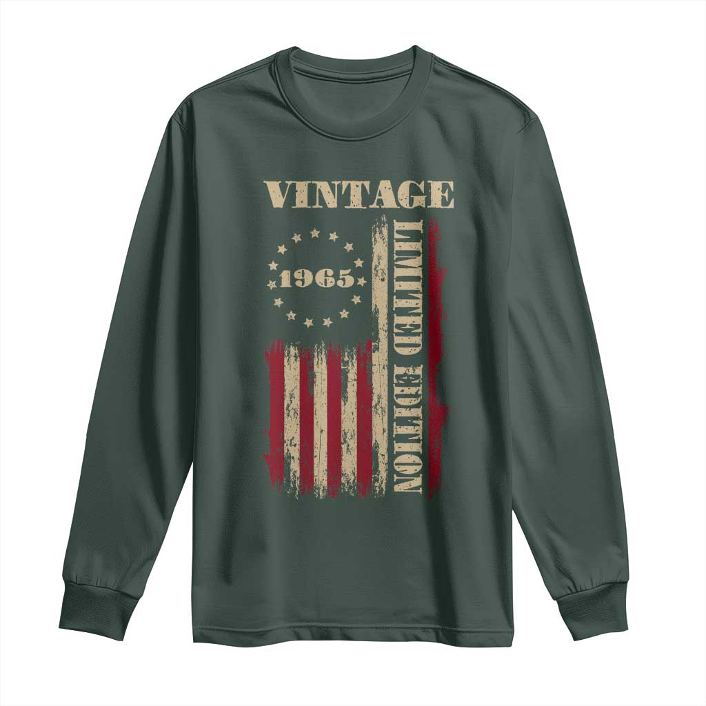 Vintage 1965 Birthday Long Sleeve Shirt Retro American Flag Limited Edition TS10 Dark Forest Green Print Your Wear