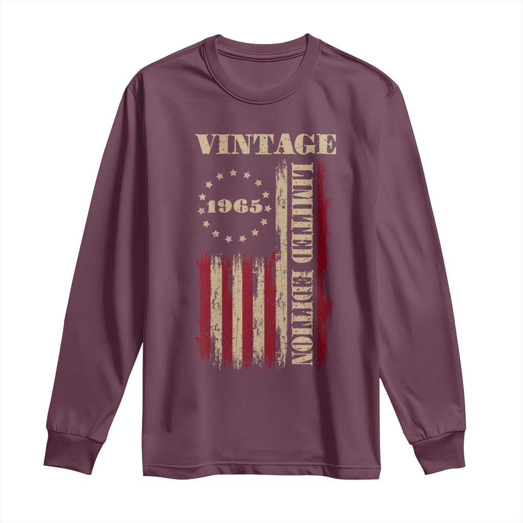 Vintage 1965 Birthday Long Sleeve Shirt Retro American Flag Limited Edition TS10 Maroon Print Your Wear