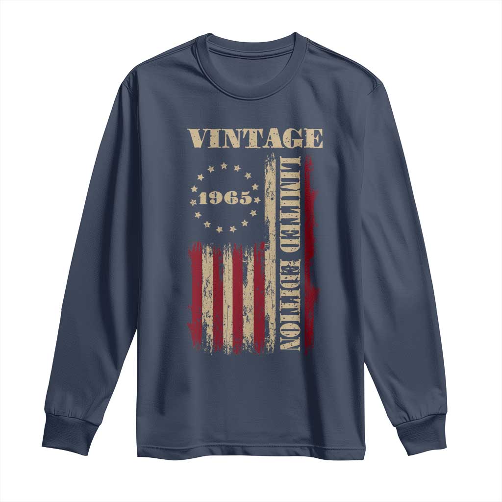 Vintage 1965 Birthday Long Sleeve Shirt Retro American Flag Limited Edition TS10 Navy Print Your Wear