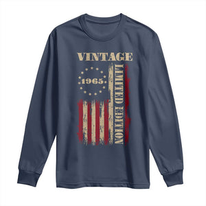 Vintage 1965 Birthday Long Sleeve Shirt Retro American Flag Limited Edition TS10 Navy Print Your Wear
