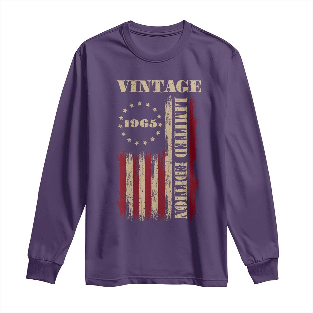 Vintage 1965 Birthday Long Sleeve Shirt Retro American Flag Limited Edition TS10 Purple Print Your Wear