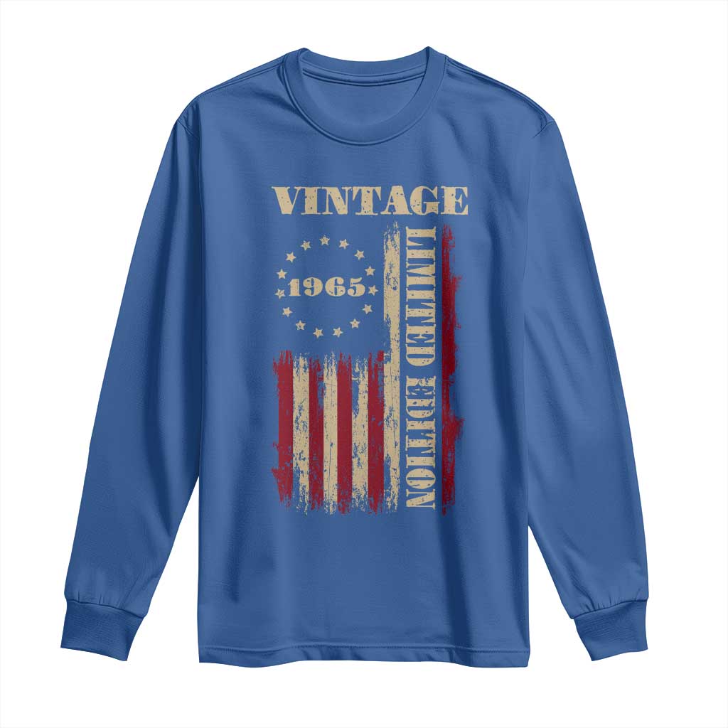 Vintage 1965 Birthday Long Sleeve Shirt Retro American Flag Limited Edition TS10 Royal Blue Print Your Wear