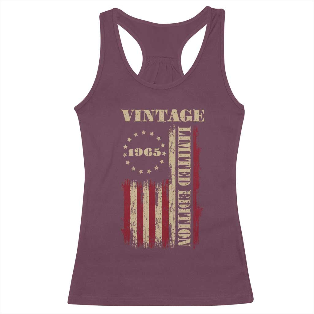 Vintage 1965 Birthday Racerback Tank Top Retro American Flag Limited Edition TS10 Maroon Print Your Wear
