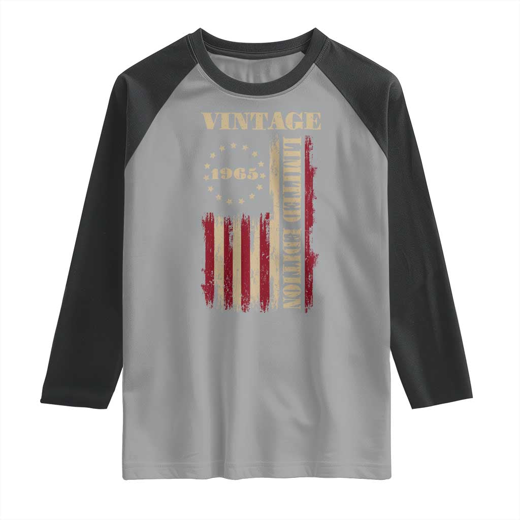 Vintage 1965 Birthday Raglan Shirt Retro American Flag Limited Edition TS10 Sport Gray Black Print Your Wear