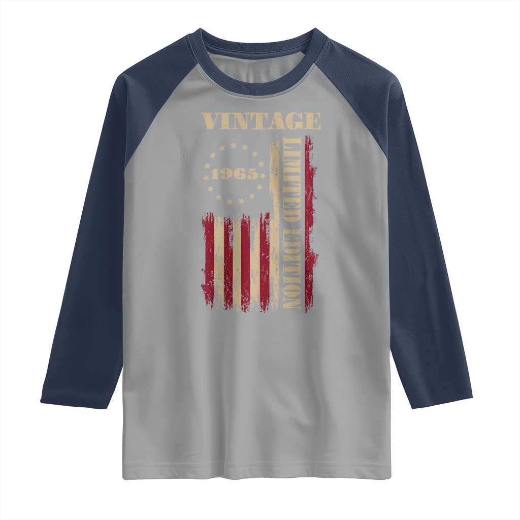 Vintage 1965 Birthday Raglan Shirt Retro American Flag Limited Edition TS10 Sport Gray Navy Print Your Wear