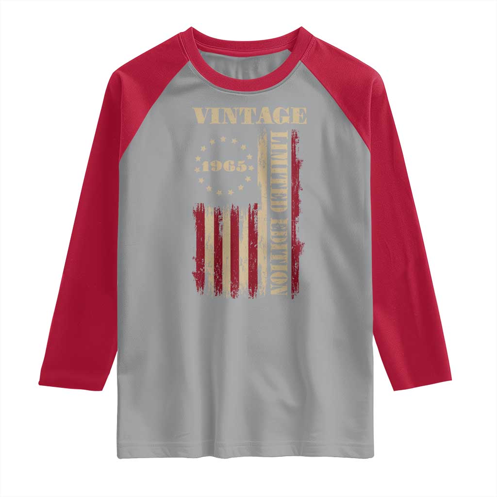Vintage 1965 Birthday Raglan Shirt Retro American Flag Limited Edition TS10 Sport Gray Red Print Your Wear