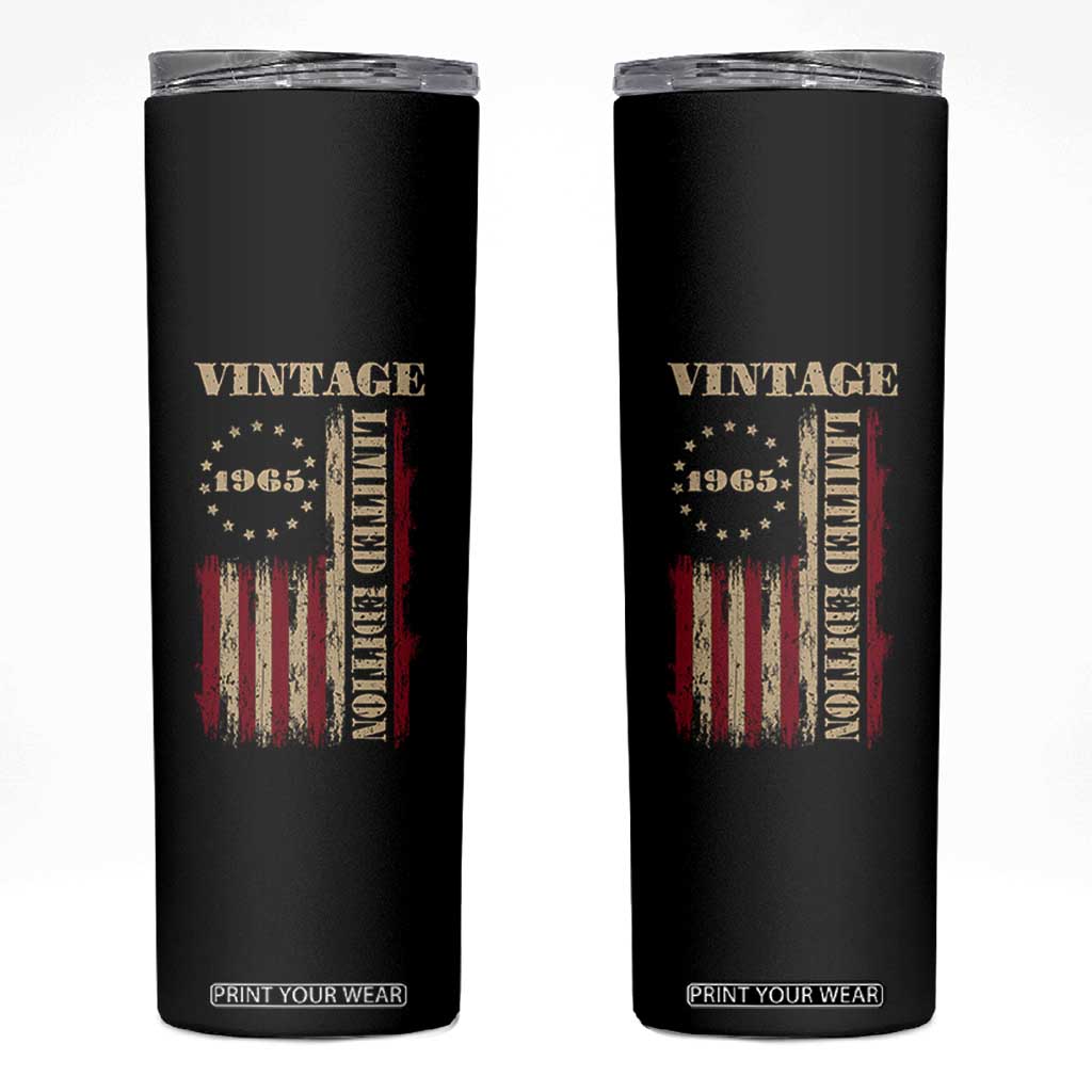 Vintage 1965 Birthday Skinny Tumbler Retro American Flag Limited Edition TS10 Black Print Your Wear