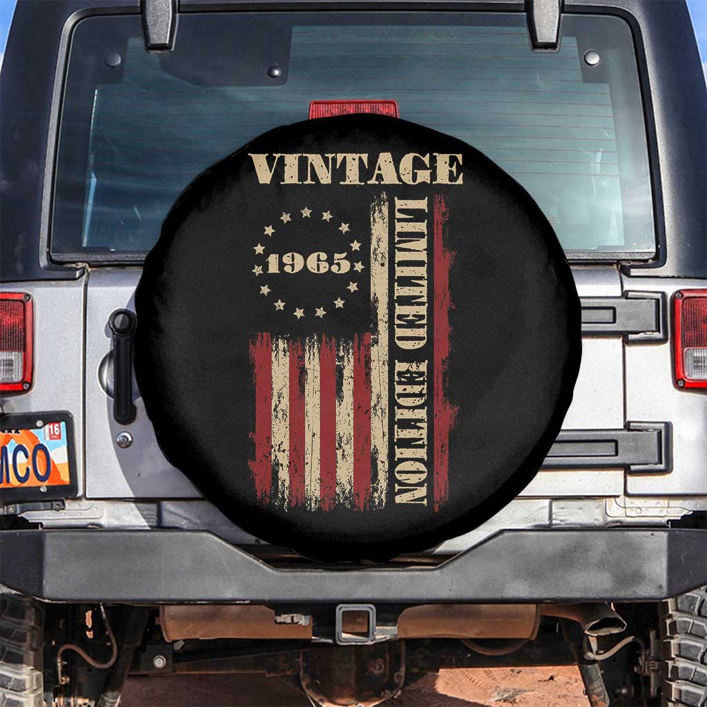 Vintage 1965 Birthday Spare Tire Cover Retro American Flag Limited Edition TS10 No hole Black Print Your Wear
