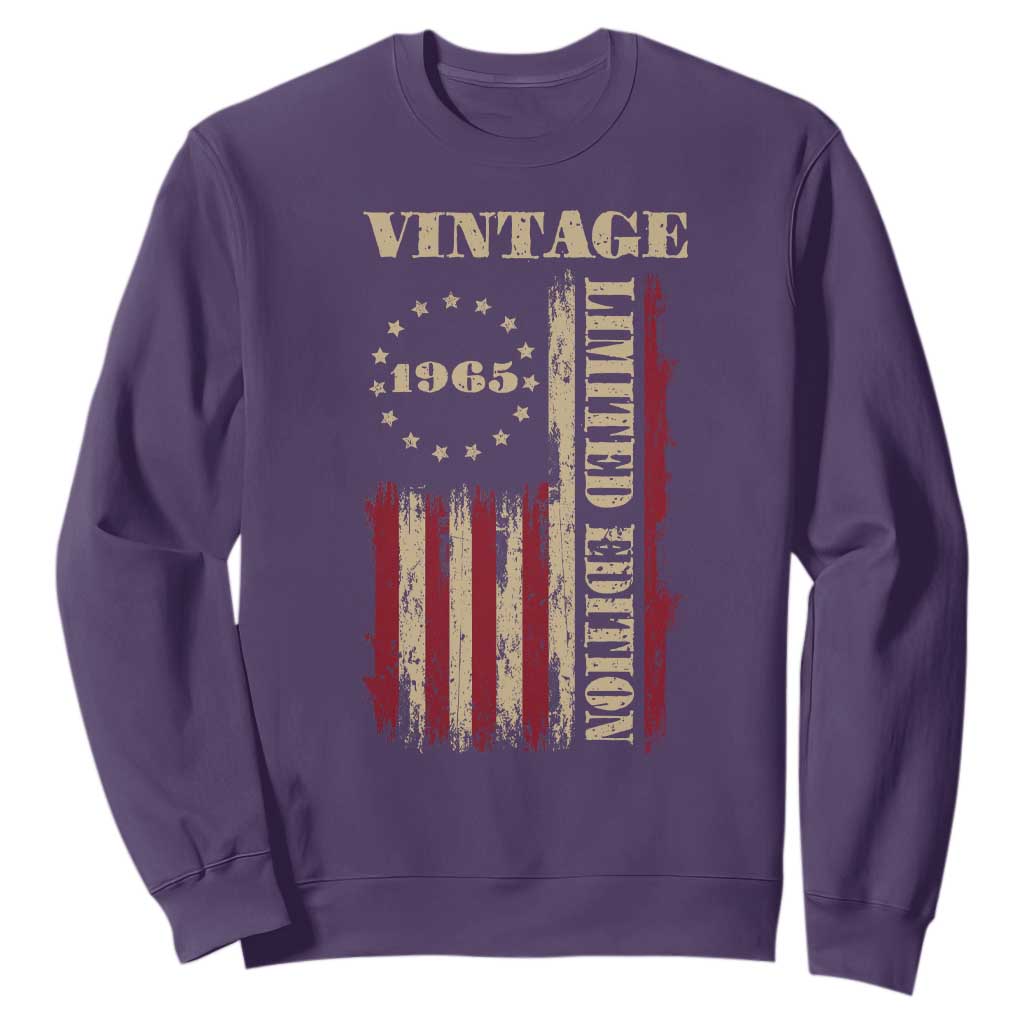 Vintage 1965 Birthday Sweatshirt Retro American Flag Limited Edition TS10 Purple Print Your Wear