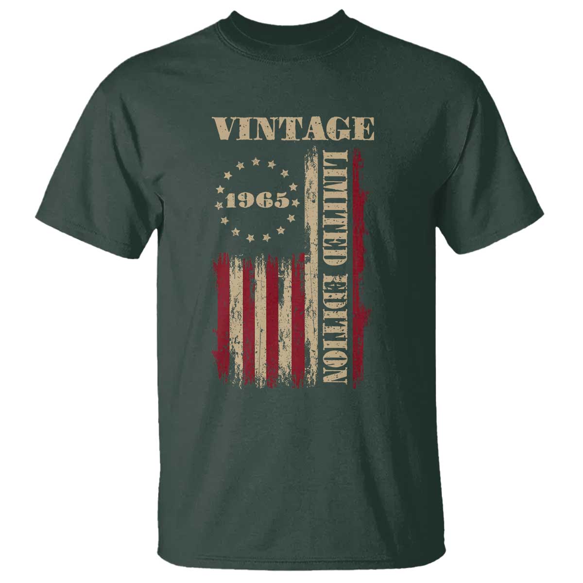 Vintage 1965 Birthday T Shirt Retro American Flag Limited Edition TS10 Dark Forest Green Print Your Wear