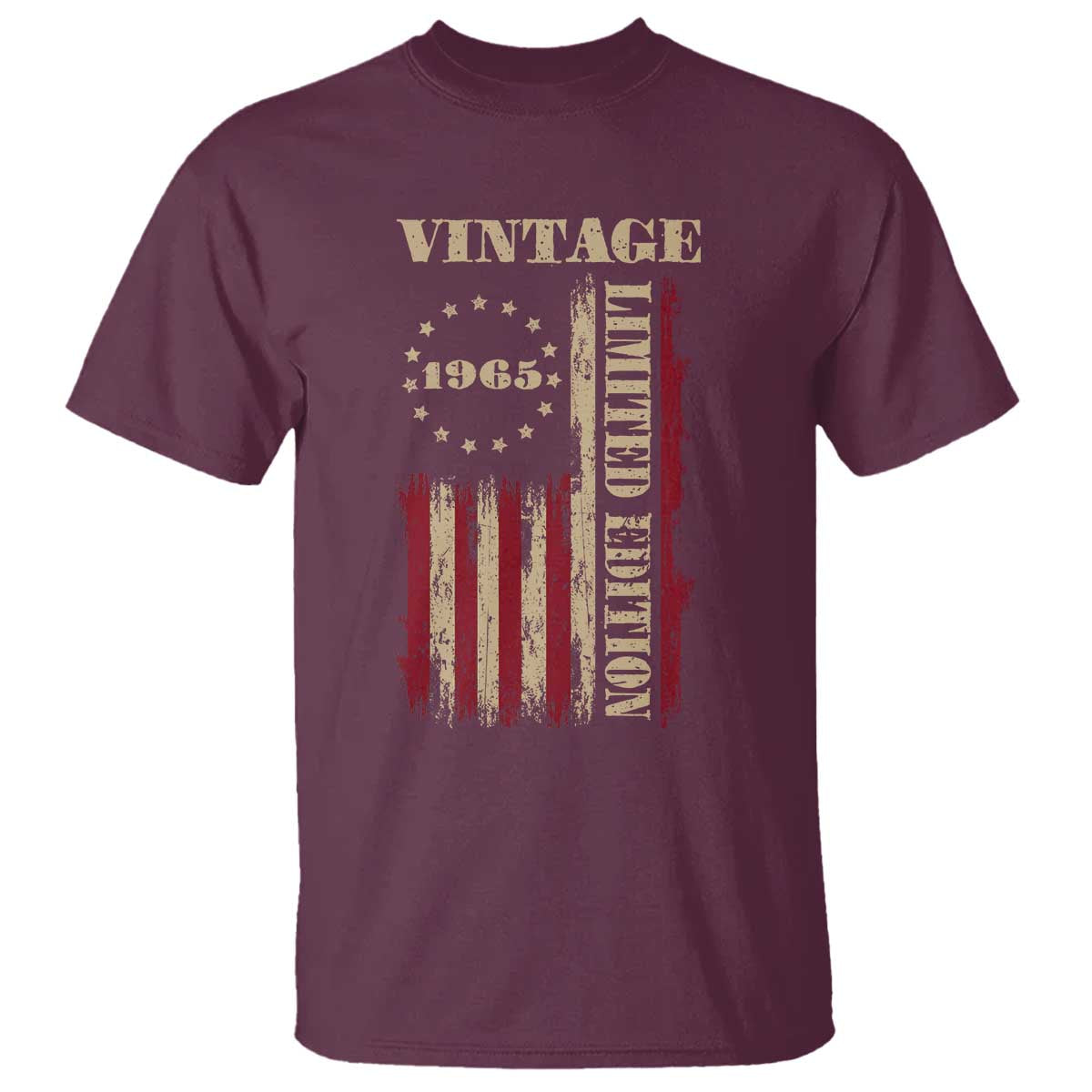 Vintage 1965 Birthday T Shirt Retro American Flag Limited Edition TS10 Maroon Print Your Wear