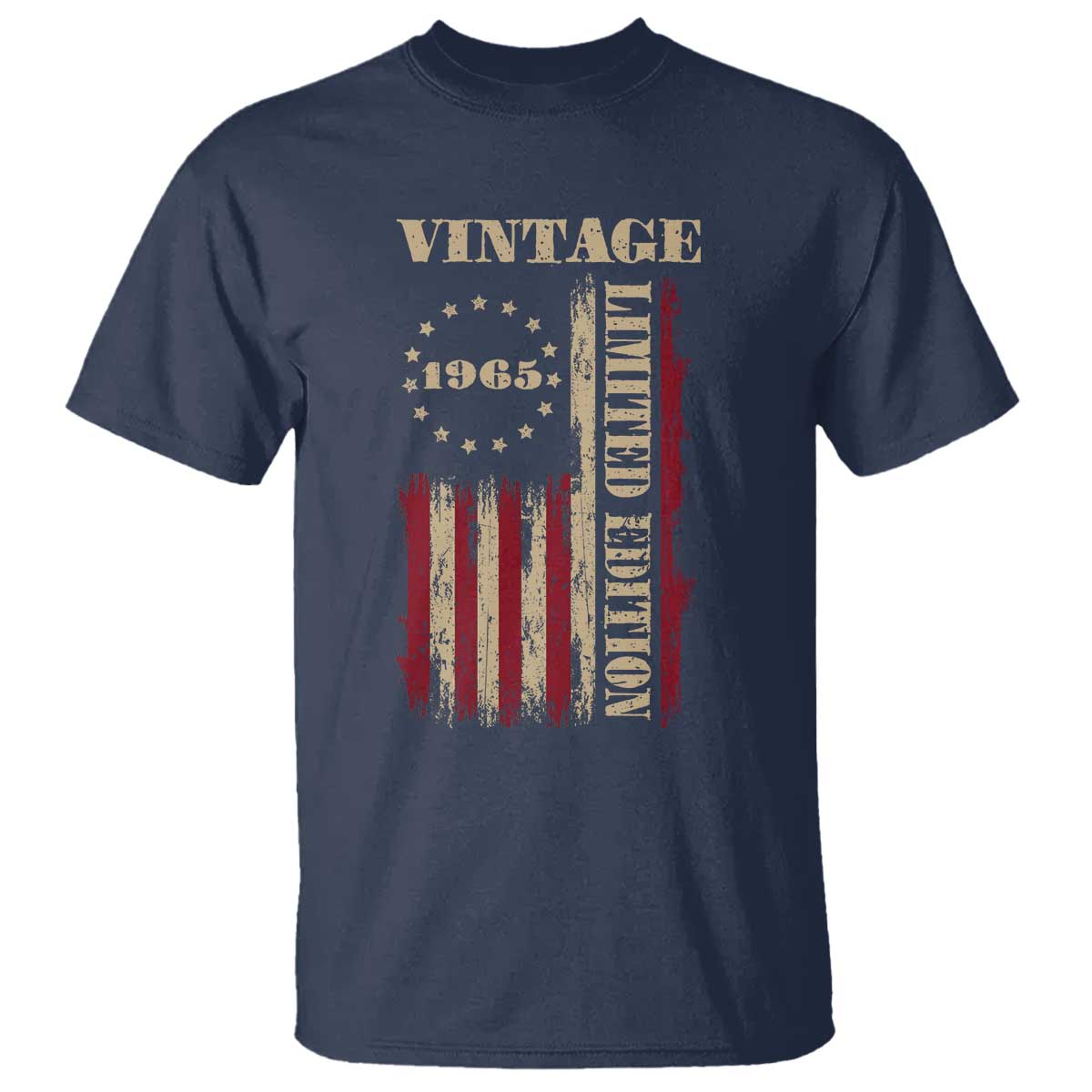 Vintage 1965 Birthday T Shirt Retro American Flag Limited Edition TS10 Navy Print Your Wear