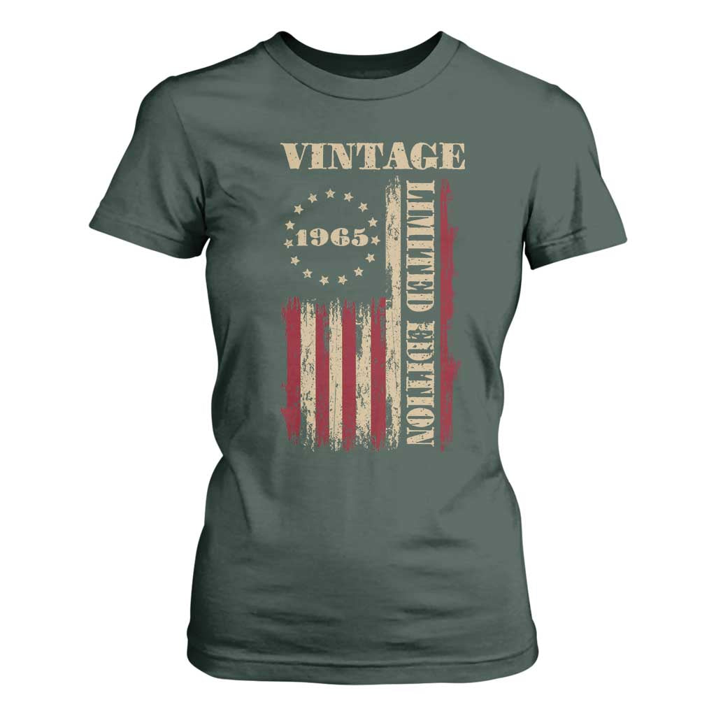 Vintage 1965 Birthday T Shirt For Women Retro American Flag Limited Edition TS10 Dark Forest Green Print Your Wear