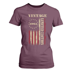 Vintage 1965 Birthday T Shirt For Women Retro American Flag Limited Edition TS10 Maroon Print Your Wear